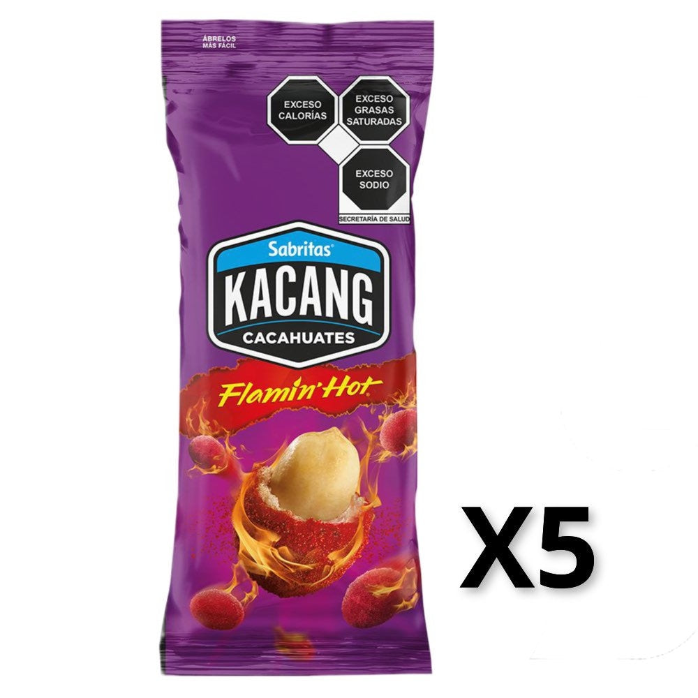 Cacahuates Sabritas Kacang FLAMIN HOT, 5 Bags ( 130g ) Delicious Mexican Snack