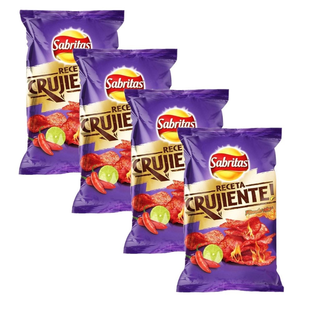 Sabritas Receta Crujiente Flamin' Hot Mexican chips, 4 BAGS (49 G)