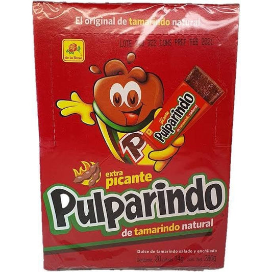 Pulparindo Extra Hot Salted Tamarind Mexican candy 1 Box 20-pc