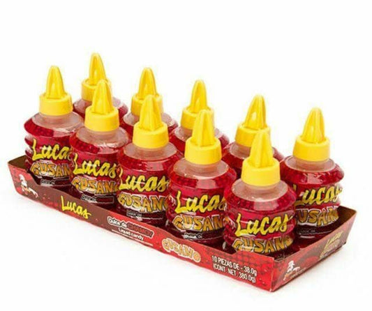 Lucas Gusano Chamoy 1 pack (10CT), Chamoy Flavor Hot Liquid Candy, Mexican Candy