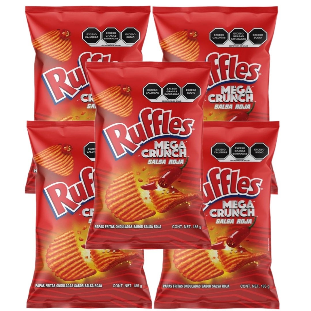 Ruffles Mega Crunch Salsa Roja Sabritas Mexican Chips, 5 BAGS (48 G)