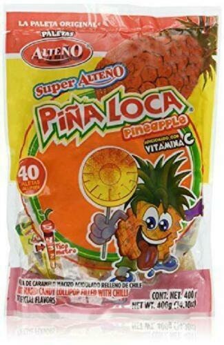 Super Pina Loca Pineapple with Chili Lollipop Alteno, 1 bags (40 Pieces)