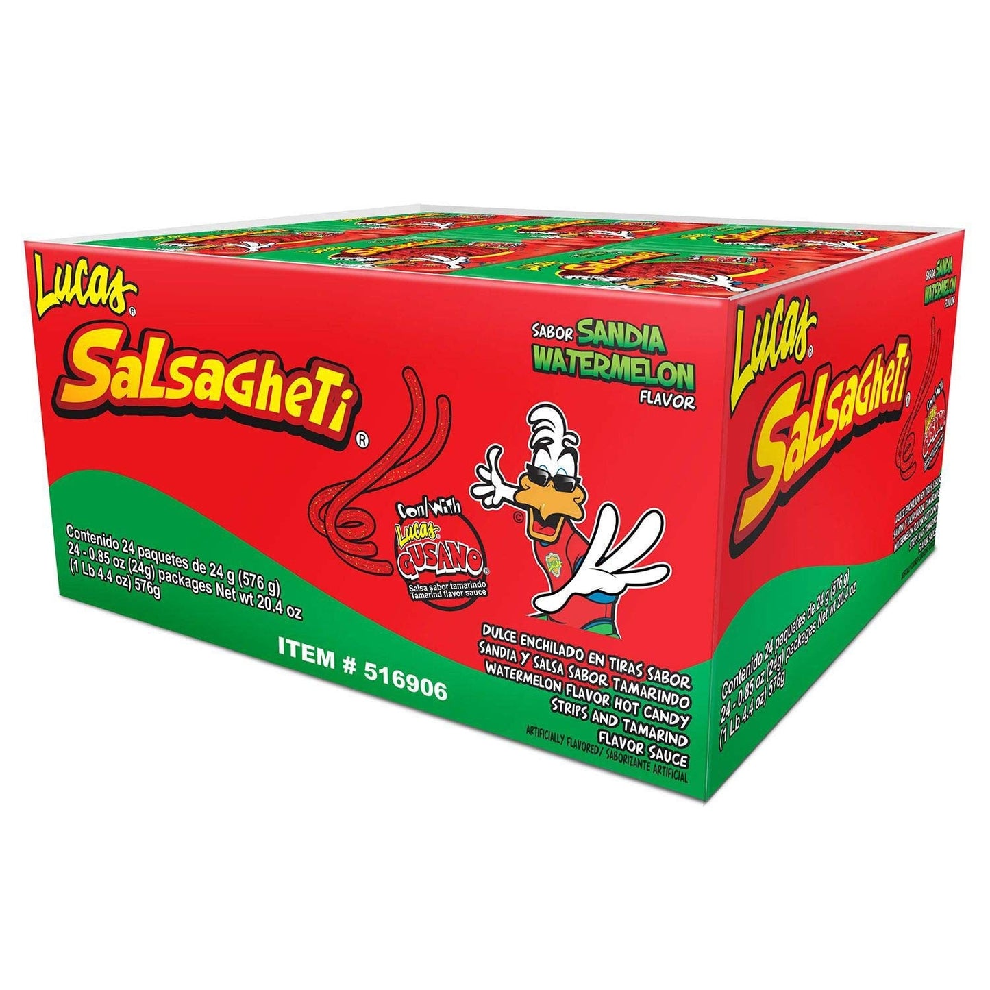 Lucas Skwinkles Salsagheti Sandia Gusano 1 Box, 12ct Watermelon Tamarind Mexican Candy