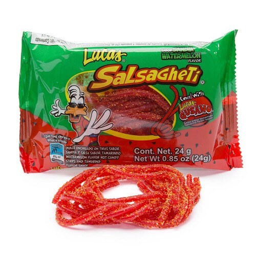 Lucas Skwinkles Salsagheti Sandia Gusano 1 Box, 12ct Watermelon Tamarind Mexican Candy