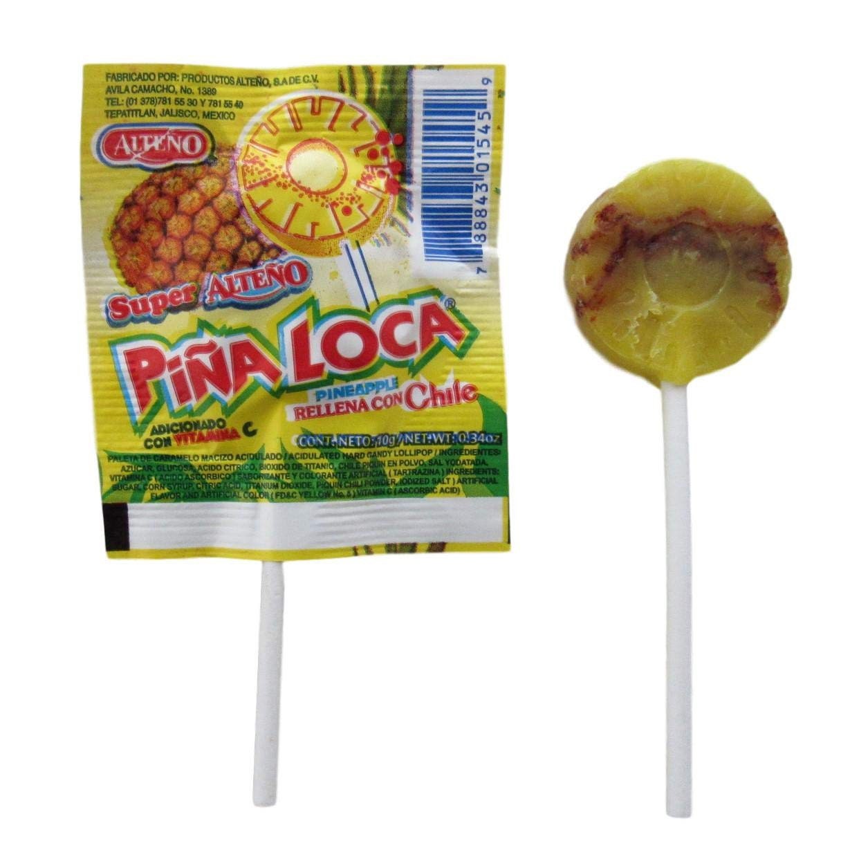 Super Pina Loca Pineapple with Chili Lollipop Alteno, 1 bags (40 Pieces)