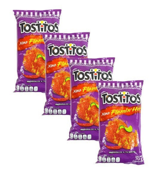 Tostitos Xtra Flamin' Hot Mexican chips Sabritas 4 BAGS, (70 G)