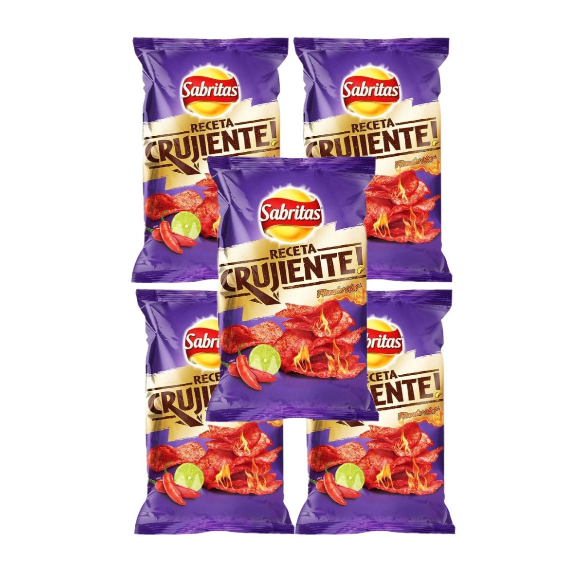 Receta Crujiente Flamin' Hot Sabritas Mexican Chips, 5 Bags ( 49g )