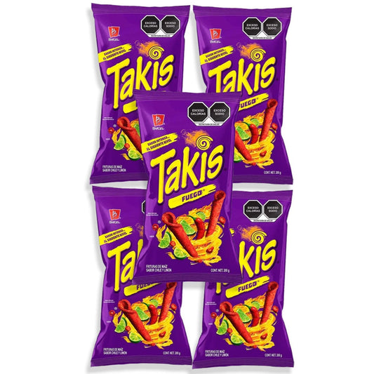 Takis Fuego Mexican chips BARCEL, 5 Bags (70 G EACH)