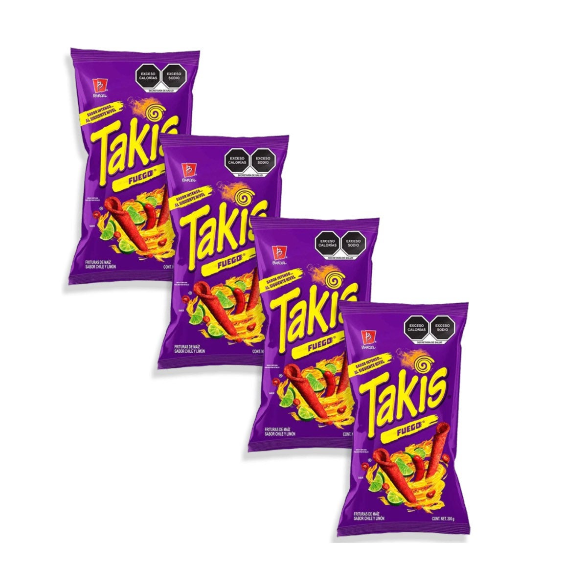 Takis Fuego Mexican chips BARCEL, 4 Bags (70 G EACH)