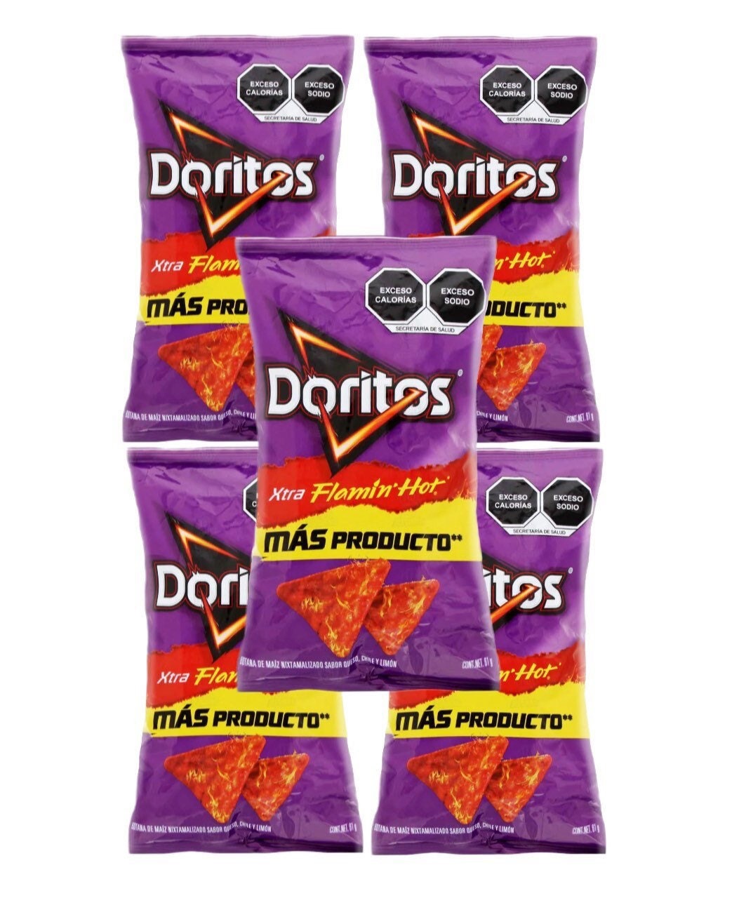 Doritos Xtra Flamin' Hot Sabritas Mexican Chips, 5 BAGS (62 G)