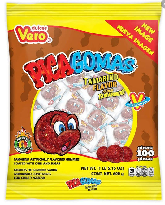 Pica Gomas Vero Chili Tamarind Gummy Candy, 1 Bag (100 count)